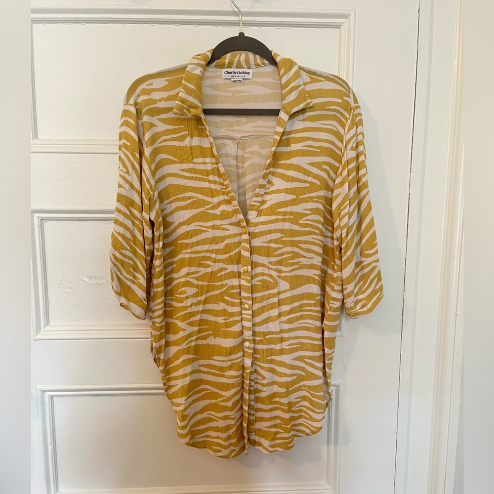 Charlie Holiday Yellow and White Zebra Print Blouse